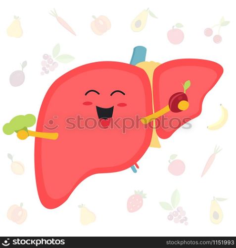 Happy liver organ. Right nutrition. Human organ character icon design.. Happy liver organ. Right nutrition