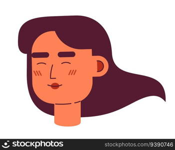 Happy long haired caucasian woman semi flat vector character head. Editable cartoon avatar icon. Female entrepreneur. Face emotion. Colorful spot illustration for web graphic design, animation. Happy long haired caucasian woman semi flat vector character head