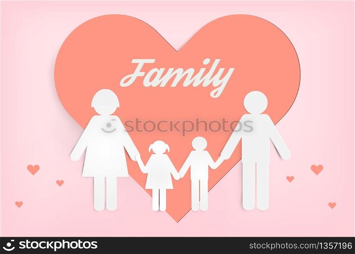 Happy Love Family. Happy Parent&rsquo;s Day with Father, mather and children. Paper art design.