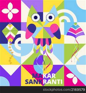 Happy Makar Sankranti vector. Hindi greeting card for web, social net. Makar Sankranti concept
