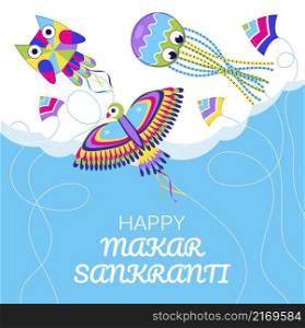Happy Makar Sankranti vector. Hindi greeting card for web, social net. Makar Sankranti concept