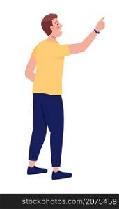 Happy man pointing with hand semi flat color vector character. Standing figure. Full body person on white. Showing direction isolated modern cartoon style illustration for graphic design and animation. Happy man pointing with hand semi flat color vector character