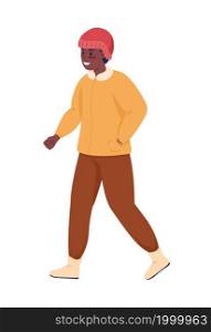 Happy man walking semi flat color vector character. Walking figure. Full body person on white. Winter season isolated modern cartoon style illustration for graphic design and animation. Happy man walking semi flat color vector character