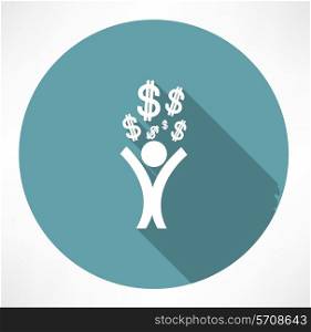 Happy man with money icon. Flat modern style vector illustration