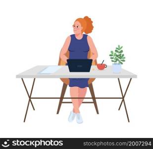 Happy manager at desk semi flat color vector character. Posing figure. Full body person on white. Corporate work isolated modern cartoon style illustration for graphic design and animation. Happy manager at desk semi flat color vector character