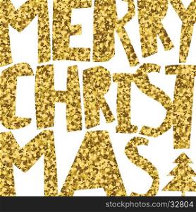 Happy Merry Christmas. Golden glittering.