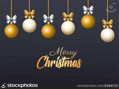 happy merry christmas golden lettering with balls hanging vector illustration design. happy merry christmas golden lettering with balls hanging