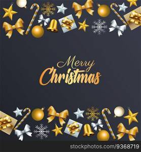 happy merry christmas golden lettering with set decorative icons frame vector illustration design. happy merry christmas golden lettering with set decorative icons frame