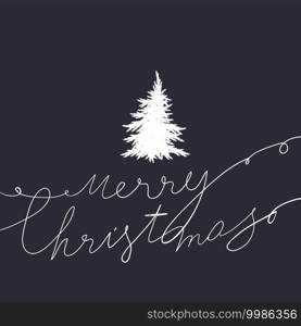 Happy Merry Christmas Typography. Hand drawn illustration on black background.