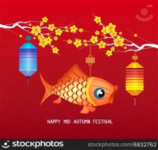 Happy mid autumn festival. Blossom background with carp lantern