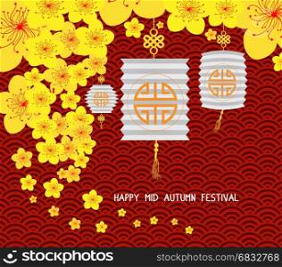 Happy mid autumn festival. Blossom background with carp lantern