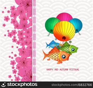 Happy mid autumn festival. Blossom background with lantern