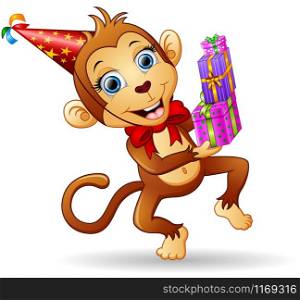 Happy monkey cartoon celebrating birthday