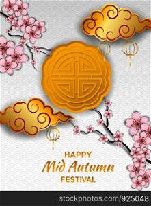 Happy moon cake festival ,Chinese Mid Autumn Festival. Design with moon cake. paper art style background. vector.