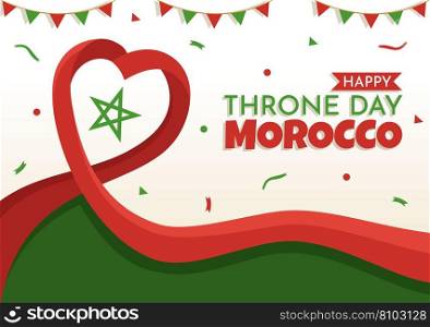 Happy Morocco Throne Day Vector Illustration with Waving Flag in Celebration National Holiday on July 30 Cartoon Hand Drawn Landing Page Templates