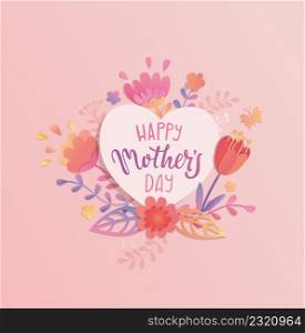 Happy mother day 2022 greeting card,banner with heart, beautiful paper flowers and wishing text.Holiday poster, flyer on pink background.Template for your design. Vector illustration.. Happy mother day 2022 greeting card,flyer,banner.