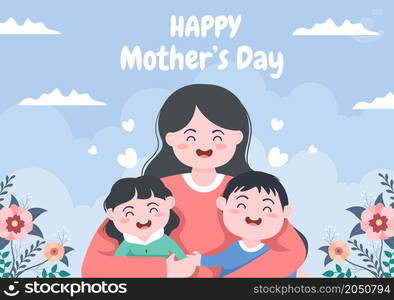 Happy Mother Day Flat Design Illustration. Mother Holding Baby or with Their Children Which is Commemorated on December 22 for Greeting Card and Poster