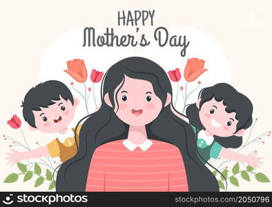 Happy Mother Day Flat Design Illustration. Mother Holding Baby or with Their Children Which is Commemorated on December 22 for Greeting Card and Poster