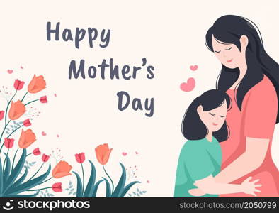 Happy Mother Day Flat Design Illustration. Mother Holding Baby or with Their Children Which is Commemorated on December 22 for Greeting Card and Poster
