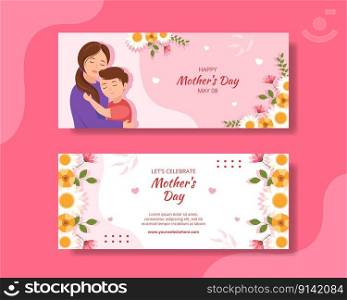 Happy Mother Day Horizontal Banner Flat Cartoon Hand Drawn Templates Background Illustration