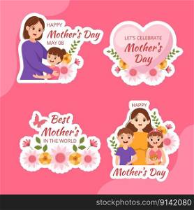 Happy Mother Day Label Flat Cartoon Hand Drawn Templates Background Illustration