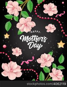 Happy Mother Day lettering with garlands and flowers. Mothers Day greeting card. Handwritten text, calligraphy. For greeting card, invitation, poster, postcard or banner.