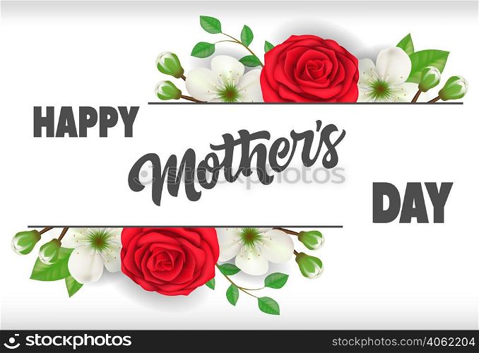 Happy Mother Day lettering with roses. Mothers Day greeting card. Handwritten text, calligraphy. For greeting card, invitation, leaflet, postcard or banner.