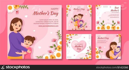 Happy Mother Day Social Media Post Flat Cartoon Hand Drawn Templates Background Illustration