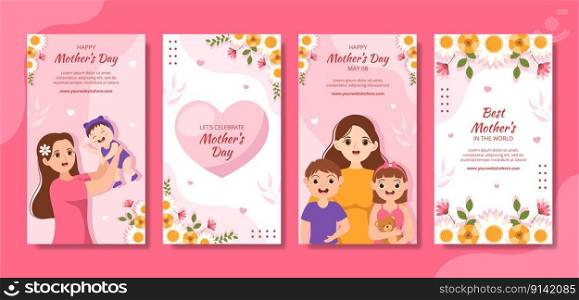 Happy Mother Day Social Media Stories Flat Cartoon Hand Drawn Templates Background Illustration