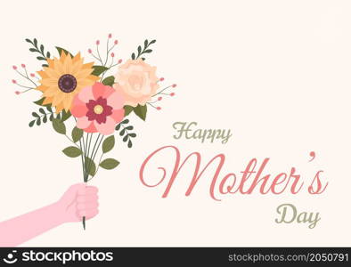 Happy Mother Day with Beautiful Blossom Flowers and Calligraphy Text Which is Commemorated on December 22 for Greeting Card or Poster Flat Design Illustration