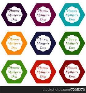 Happy mother icons 9 set coloful isolated on white for web. Happy mother icons set 9 vector