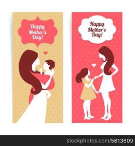 Happy Mother&rsquo;s Day. Banners of beautiful silhouette of mother and baby in vintage style