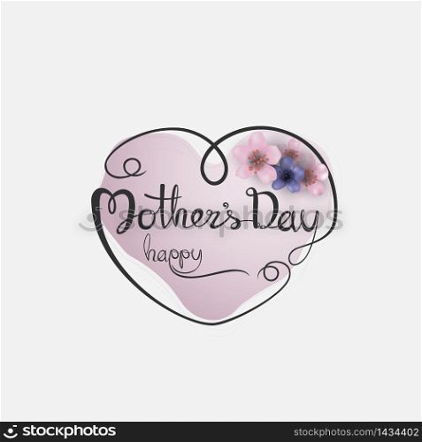 Happy Mother&rsquo;s Day Calligraphy Background with Heart Shape .Happy Mother&rsquo;s Day Typographical Design Elements.Flat vector illustration