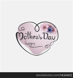 Happy Mother&rsquo;s Day Calligraphy Background with Heart Shape .Happy Mother&rsquo;s Day Typographical Design Elements.Flat vector illustration