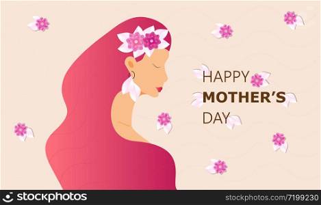 Happy Mother&rsquo;s Day greeting card vector. Blossom pink flower with white leaves on the texture colorful background.. Happy Mother&rsquo;s Day greeting card vector. Blossom pink flower with white leaves on the texture background.