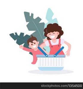 Happy Mother&rsquo;s day. Mother and kid playing staying at home during covid-19 pandemic coronavirus outbreak. Flat character design healthcare and medical vector