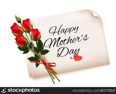 Happy Mother&rsquo;s Day note with red roses. Vector background.