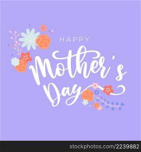 happy mother&rsquo;s day typography flourish with floral vector illustration isolated on purple background