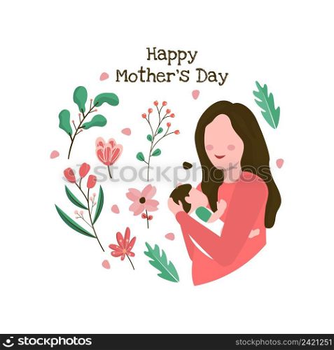 Happy Mother"s Day Baby Flower Floral Flat Illustration