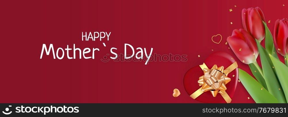Happy Mother s Day Card with Realistic Tulip Flowers. Template for advertising, web, social media and fashion ads. Poster, flyer, greeting card, header for website Vector Illustration. Vector Illustration. Happy Mother s Day Card with Realistic Tulip Flowers. Template for advertising, web, social media and fashion ads. Poster, flyer, greeting card, header for website Vector Illustration. Vector Illustration EPS10