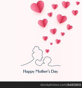 happy mother’s day celebration card with mom and child and floating hearts