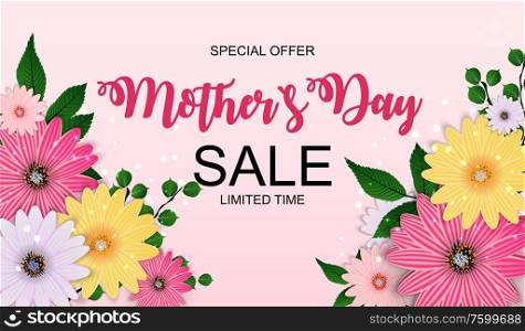 Happy Mother`s Day Cute Sale Background with Flowers. Vector Illustration EPS10. Happy Mother`s Day Cute Sale Background with Flowers. Vector Illustration