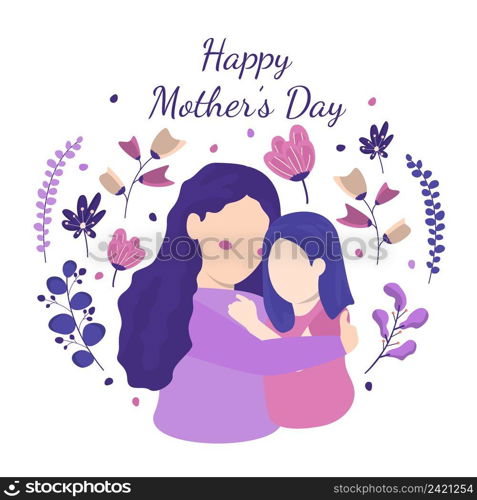 Happy Mother"s Day Daughter Child Flower Floral Flat Illustration