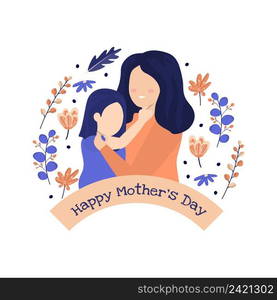 Happy Mother"s Day Daughter Child Flower Floral Flat Illustration