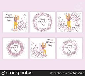 Happy Mother?s day design greeting card. Vector illustration good for the mom holiday,poster,banner,invitation,postcard,wallpaper,background, brochure.Mother character holding baby on her hands