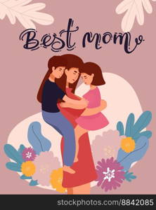 Happy Mother s Day Greeting Card. Vector Illustration Of Mother Holding Baby Son and daughter In Arms. Happy Mother s Day Greeting Card. Vector Illustration Of Mother Holding Baby Son and daughter In Arms.