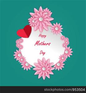 Happy Mother's Day greeting card with beautiful blossom on pink flowers. With paper cut design vector illustration