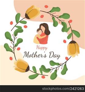 Happy Mother"s Day Son Child Flower Floral Flat Illustration