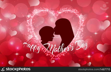 Happy Mother's Day with Silhouette of a mother and child.Vector