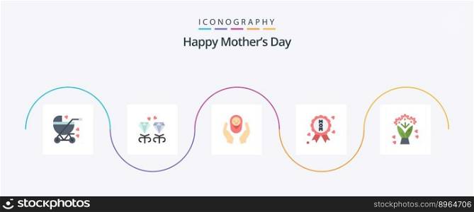 Happy Mothers Day Flat 5 Icon Pack Including flower. quality. hands. certificate. child